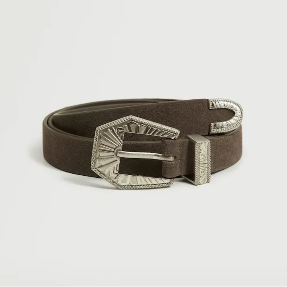 MANGO Engraved buckle genuine sustainable leather belt